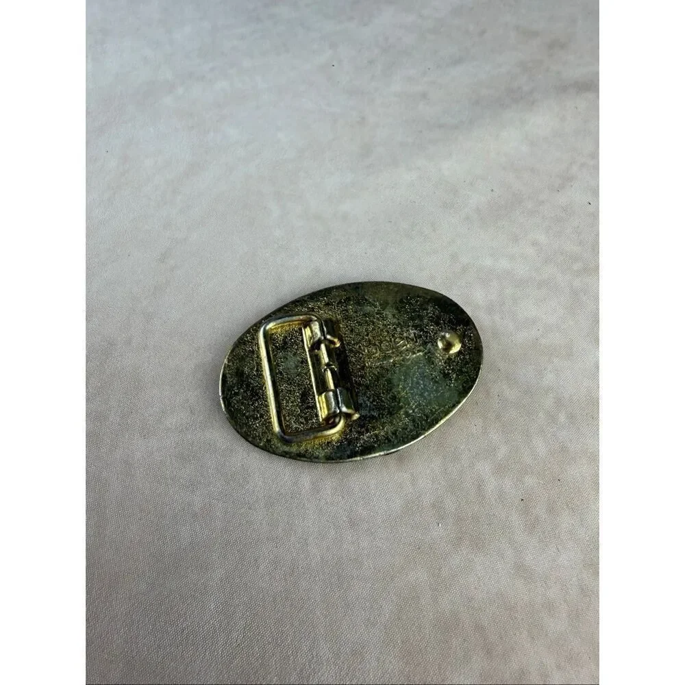 Vintage 1970s Denise Belt Buckle Gold Tone Groovy Lettering Mod MCM